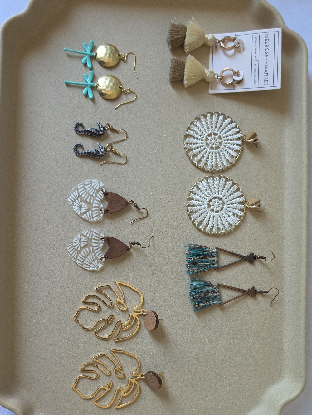7 Pair Earrings Bundle Cream Crochet Round Drop Earrings - Women Accessories